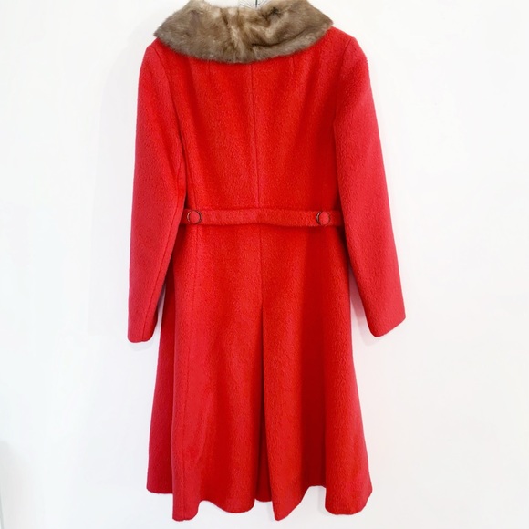 PRICE DROP Vintage Double Breasted Red Coat Fur Neckline 1960s 1970s Approx S/M - Picture 11 of 17